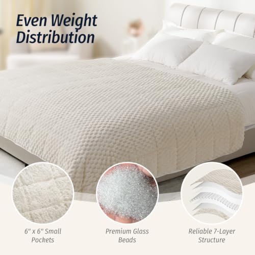 Fleece Weighted Blanket for Adults 60" x 80" 20lbs Fuzzy Blankets, White - Image 4