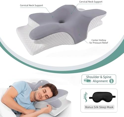 Cervical Pillow for Neck Pain Relief – Ergonomic Memory Foam Pillow with sleeping mask, Orthopedic Neck Support Pillow for Side Sleepers, Comfortable Sleeping Pillow for Neck & Shoulder Support - Image 2