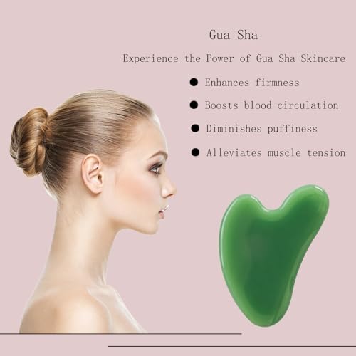 Gua Sha Jade Stone Gua Sha Massage Tool, Guasha Tool for Face and Body Skin Massage. Tools for SPA Acupuncture, Pink Stone for Body Face Neck and Eye, Skin Care Gift for Woman (deep Green) - Image 3