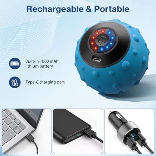 Upgraded Vibrating Massage Ball with 5-Speed, LED Display, Rechargeable Massage Vibrating Ball for Relieving Muscle Pressure, Electric Massager for Fitness/Yoga/Training (Blue) - Image 6