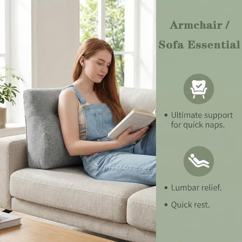 baibu Patented Dual-Layer Memory Foam Lumbar Pillow for Recliner, Light Grey - Image 3