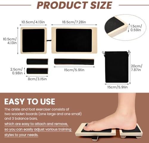 Adjustable Ankle Balance Board for Strength & Stability Training, Wooden Foot Strengthener with 3 Balance Bars, Non-Slip Balance Trainer for Ankle Mobility, Home & Gym Exercise - Image 2