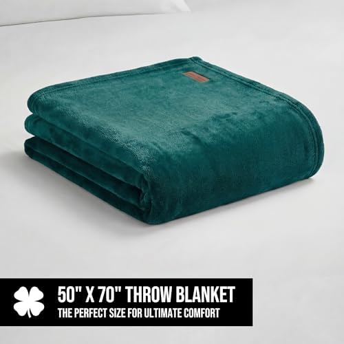 Lucky Brand Solid Plush Throw Blanket, 50"x70", Dark Green - Image 2
