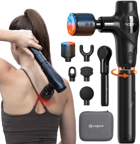 NAPRE 3-in-1 Mini Massage Gun with Heat and Cold,Deep Tissue Back Massage with Detachable Handle for Neck/Body Pain Relief,Portable Handheld Percussion Muscle Massager,Small & Quiet,5 Heads,with Case by Napre