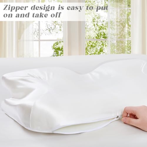 P Pothuiny Ivory White Satin Cervical Pillow Case Cover 1-Pack with Zipper - Image 6