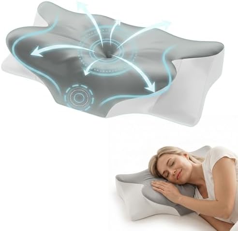 Cervical Neck Pillow for Pain Relief & Sleeping, Ergonomic Posture Pillow Neck Support, Cooling Memory Foam, Orthopedic Contour Pillow for Side Back Stomach Sleepers, Grey by Seeday