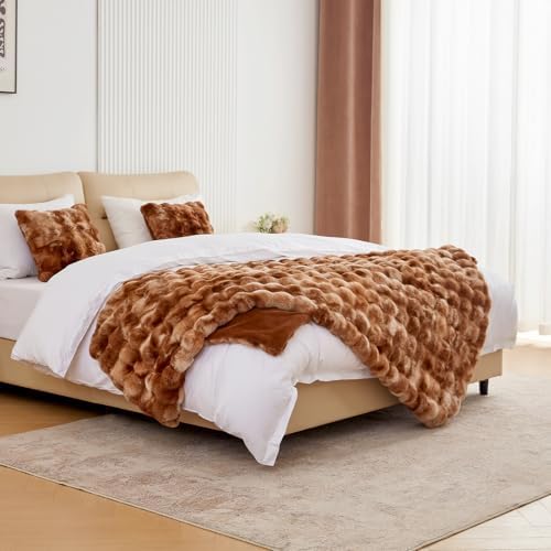BENVWE Faux Fur Throw Blanket for Couch Bed - Fluffy Soft Thick Bubble Blanket for Living Room Home Decor - Fathers Day Birthday Gifts for Women Men, Tie-dye Caramel, 60" x 80" - Image 4