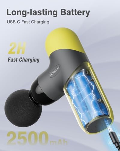 Morelax Mini Massage Gun Portable Deep Tissue Muscle Percussion Massager, Electric Handheld Sport Massager with 6 Massage Heads 4 Speed, Best Gift (Yellow) - Image 3