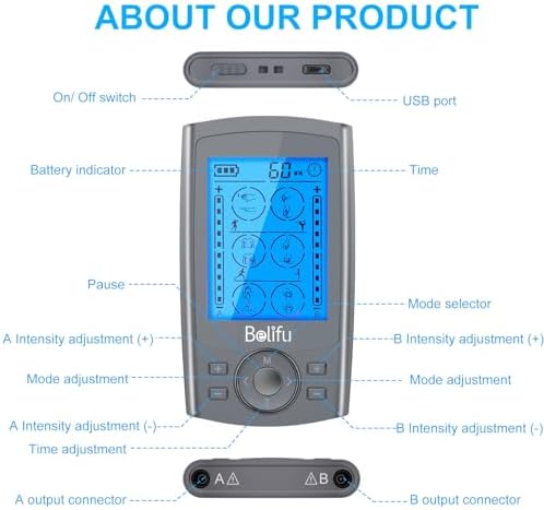 Belifu Dual Channel TENS EMS Unit 24 Modes Muscle Stimulator for Pain Relief Therapy, Electronic Pulse Massager Muscle Massager with 10 Pads, Dust-Proof Drawstring Storage Bag, Fastening Cable Ties - Image 4