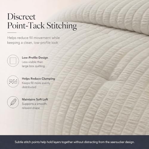 CozyLux Full Size Comforter Sets, 7 Pieces Beige Seersucker Bed in a Bag - Image 4