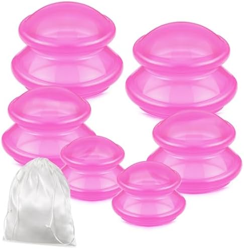 TrelaCo 6 Pcs Silicone Cupping Kit for Massage Therapy,Clear Hot Pink by TrelaCo