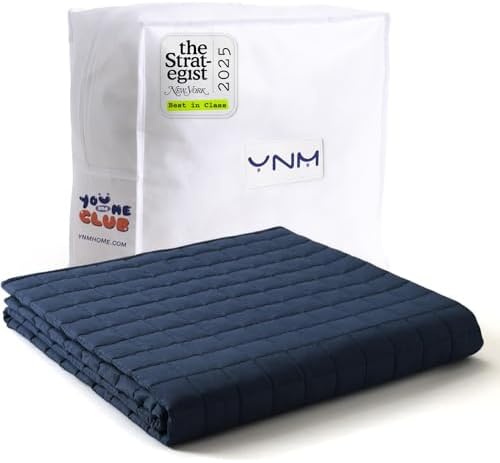 YnM Exclusive Weighted Blanket, Soothing Cotton, Smallest Compartments with Glass Beads, Bed Blanket for One Person of 110lbs, Ideal for Twin/Full Bed (48x72 Inches, 12 Pounds, Navy) by YNM