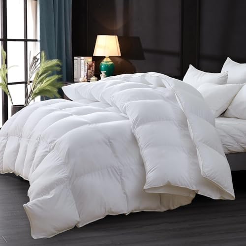 Luxurious Goose Down Feather Fiber Comforter Duvet Insert, Plain Solid Design,White 120 x 120, Premium Baffle Box 100% Egyptian Cotton, 85 oz Fill Weight, Super King - Image 3
