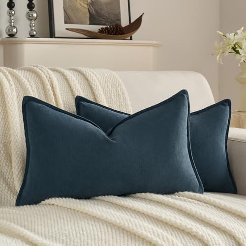 FUTEI Pack of 2 Chenille Throw Pillow Covers 12x20 Inch, Navy Blue by FUTEI