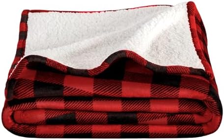 Bare Home Sherpa Fleece Blanket (Twin/Twin XL, Buffalo Plaid - Red/Black) by BareHome