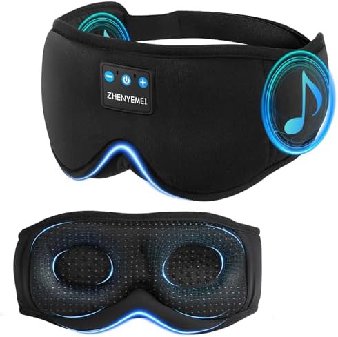 Sleep Mask with Bluetooth Headphones, Sleeping Headphones for Side Sleepers, Wireless Music Eye Mask with Ultra-Thin Stereo Speakers for Men, Women, Tech Gifts, Black by RestEasyLiveCalm