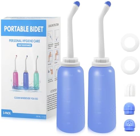 Peri Bottle Postpartum, RUFCRIL 2-Pack 500ml Bidet Bottle, Upside Down Peri Bottle, Boilable TPE, Travel Bag, for Perineal Care, Hemorrhoid Care, Feminine Cleansing & Baby (Blue) by RUFCRIL