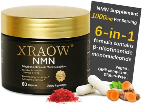 NMN Supplement 1000mg, Resveratrol, CoQ10, Glutathione, Curcumin & Saffron by XRAOW