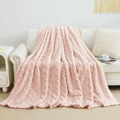 Aganear Fleece Throw Blanket for Bed Couch 90"x90" Pink - Image 5