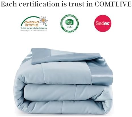 COMFLIVE Queen Down Alternative Blanket - Lightweight Satin Trim, Blue - Image 6