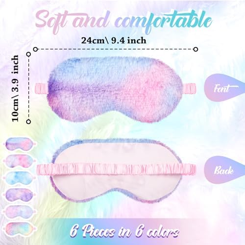 Cuffbow 6 Pack Fuzzy Sleep Masks Plush Eye Mask,Tie Dye,Rainbow - Image 2