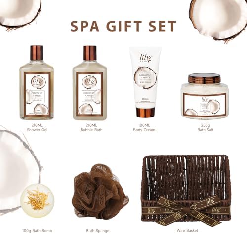 Coconut Vanilla Spa Gifts, 7Pcs Perfect Spa Gift Baskets for Women & Men - Image 3