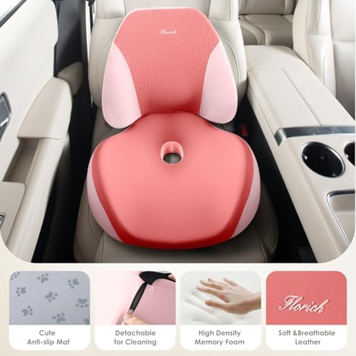 FLORICH Lumbar Support Pillow and Car Seat Cushion for Driving Car Office Chair, Memory Foam Back Support Pillow and Office Seat Chair Cushion for Sciatica Pain Relief - Pink - Image 2