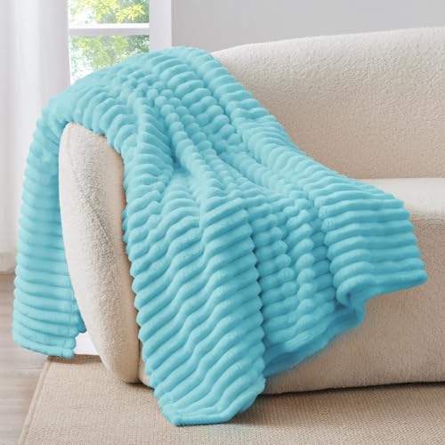 BEDELITE Ribbed Twin Blanket for Couch & Bed, Sky Blue, 60"x80" - Image 2