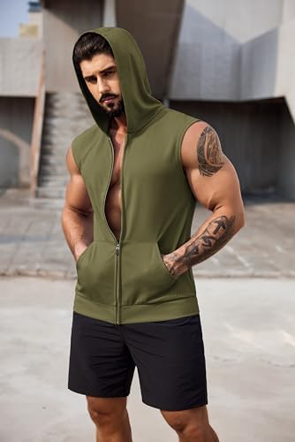 COOFANDY Men's Workout Hooded Tank Tops 2 Pack Zip Up Sleeveless Gym Shirts Muscle Cut Off T Shirt Bodybuilding Hoodies - Image 2