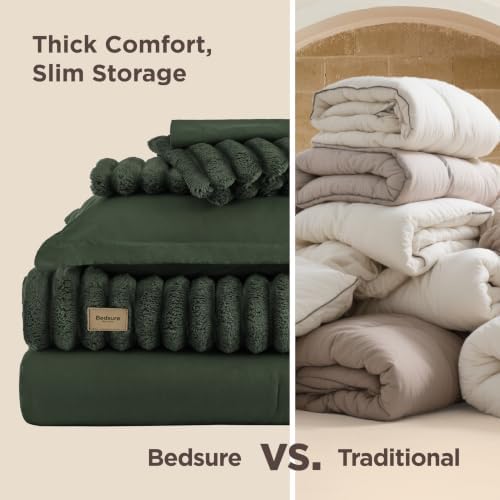 Bedsure Gentlesoft™ 2-in-1 King Size Comforter Set and Detachable Fluffy Blanket, Olive Green Bedding Set for All Season Use, Detachable Design for Space Saving(Includes 2 Pillow Shams,2 Pillowcases) - Image 6