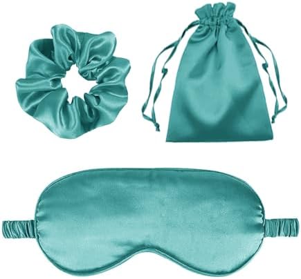 3Pcs Satin Eye Mask Silk Sleep Masks Set Silky Blindfold Eyeshade Blackout Eyes Cover Pouches Bag Scrunchy Wedding Gift by WJingYiJia