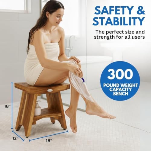 EcoDecors 18" Teak Shower Bench with 32 oz Teak Cleaner Spray - Image 2