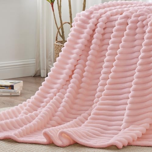 BEDELITE Ribbed King Size Blanket for Bed, Light Pink, 108"x90" - Image 6