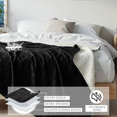 Tisancy Black Waterproof Bed Blanket, 45'' x 40'' Portable Double Side Leakproof Sherpa Flannel Fleece 3 Layer Lightweight Blanket Fits Single Chairs/Travel, Ideal for Small Spots, Absorbs 18oz - Image 4