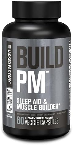 Jacked Factory Build PM Night Time Muscle Builder & Sleep Aid - Post Workout Recovery & Sleep Support Supplement w/VitaCherry Tart Cherry, Ashwagandha, & Melatonin - 60 Natural Veggie Pills by JackedFactory
