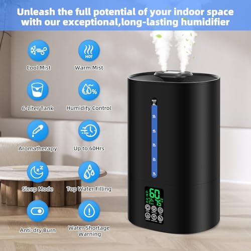 Coolfiqu 6L Warm & Cool Mist Humidifiers for Bedroom,Large Room,Plants - Image 4
