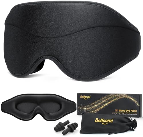 Sleep Mask, Premium Eye Mask for Sleeping, Total Blackout, Super Soft Comfort, Adjustable Fit, Upgraded 3D Ergonomic Designed Sleeping Mask for Home, Office, Travel, Meditation, Yoga, Black by BeHoomi