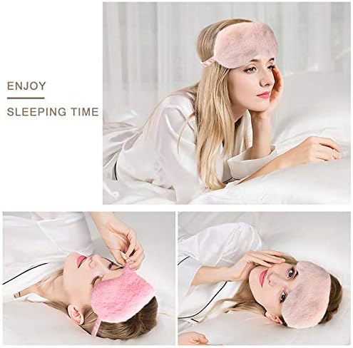 Faux Fur Eye Mask 2PCS Soft Plush Sleeping Blindfold, Coral Pink - Image 4