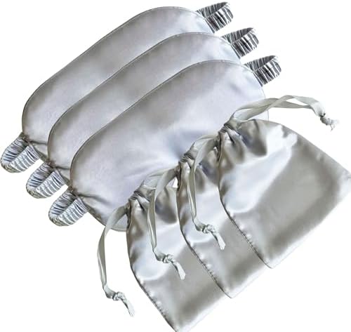 [3 Pack] QSYW Sleep Masks, Satin Eye Mask for Sleeping - Silky Eye Masks Bulk with Storage Bag & Elastic Strap,Silvery by QSYW