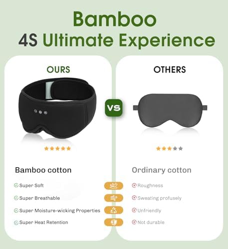 Bamboo Cotton Large Sleep Mask with Bluetooth Wireless Headphones - Blackout Eye Mask for Sleeping 3D Contoured Sleep Headband Ear Muffs Lengthen & Low Noise Hook for Better Experience (Black) - Image 2