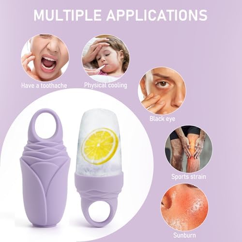 Ice Roller for Face and Eye, Reusable Silicone Ice Facial Roller for Reducing Puffiness, Ice Face Mold Skin Care, Ice Cube Roller Tools for Women - Purple 3 Pcs - Image 6