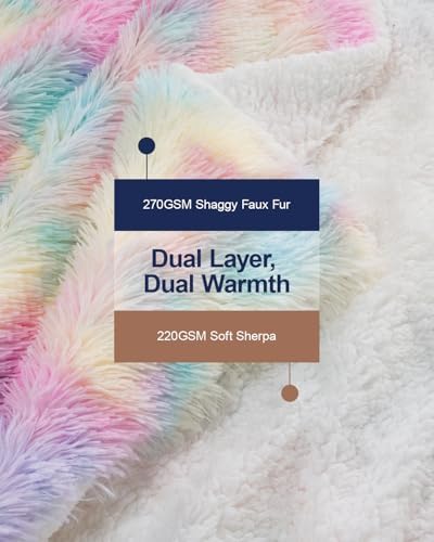 Pawque Faux Fur Sherpa Fleece Throw Blankets 50x60 Inches, Rainbow - Image 2