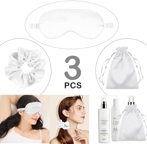 3Pcs Satin Eye Mask Silk Sleep Masks Set Silky Blindfold Eyeshade Blackout Eyes Cover Pouches Bag Scrunchy Wedding Gift - Image 2