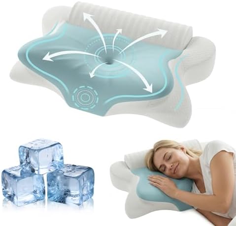Cervical Neck Pillow for Pain Relief & Sleeping, Ergonomic Posture Pillow Neck Support, Cooling Memory Foam Pillow with Roll Pillow, Orthopedic Contour Pillow for Side Back Stomach Sleepers, Blue by Seeday