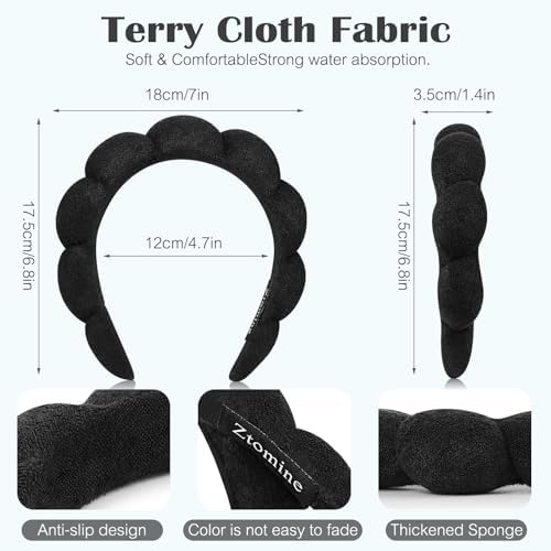 Ztomine Spa Headbands for Washing Face or Facial, Set of 2 Skincare, Terry Cloth Headband Combo Pack - Puffy Makeup Headbands for Face Washing, Mask, Skin Treatment - Image 3