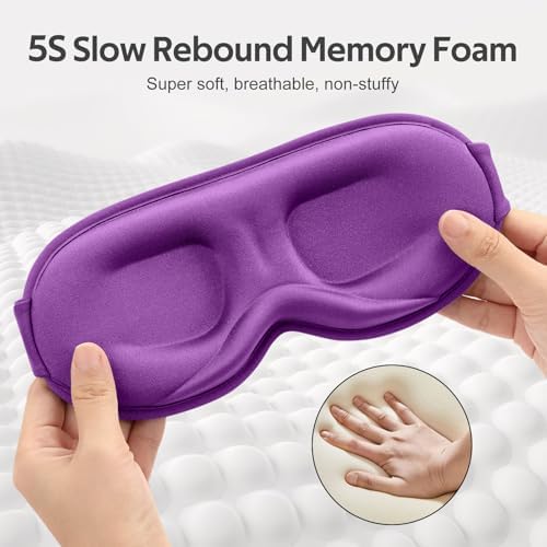 Vynix® Sleep Mask for Women Men - 100% Blackout Eye Masks for Sleep - 3D Soft Sleeping Mask for Side Sleepers - Zero Pressure Lash Extensions Eye Cover Shade for Airplane Travel Essentials, Purple - Image 5