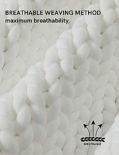 YnM Chunky Throw Blanket, Medium-Weight, Hand Knitted, Skin Friendly, Ventilated and Breathable, Machine Washable, Home Décor Piece for Couch, Sofa and Bed (White, 50x70 Inch) - Image 5