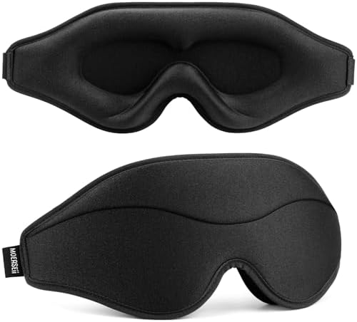 Sleep Mask - Total Blackout 3D Sleeping Mask, Super Lightweight & Silky Soft Eye Mask for Sleeping, Fully Adjustable Fit for Home, Office, Traveling, Meditation, Yoga, Black by MOEASEii