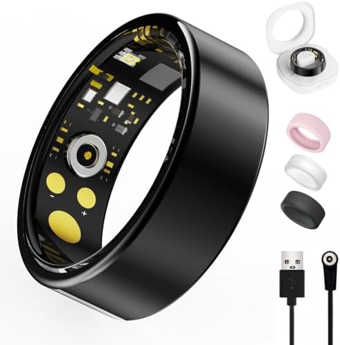 Smart Ring for Women & Men, Health Tracker Ring with Heart Rate, Blood Oxygen,Blood Pressure, IP68 Waterproof Fitness Ring, Sleep Tracker for iPhone and Android, No APP Fee by Oucscru-SmartHealthDevices