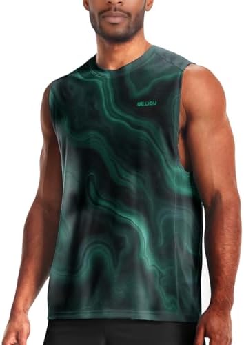 Men's Sleeveless Swim Shirts Quick Dry Moisture Wicking Gym Shirts Breathable Workout & Beach by WELIGU